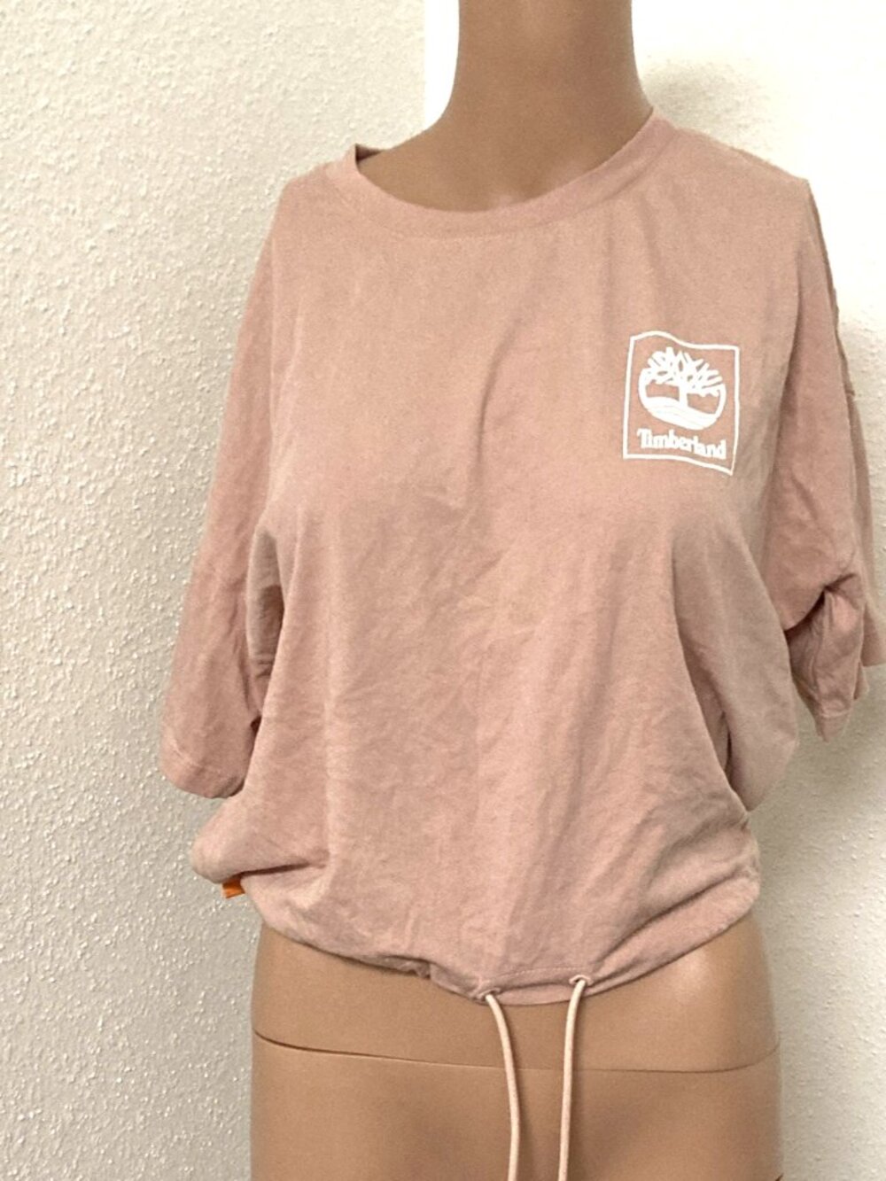Timberland Women's S Pink Crop Top Graphic Printed Short Sleeve